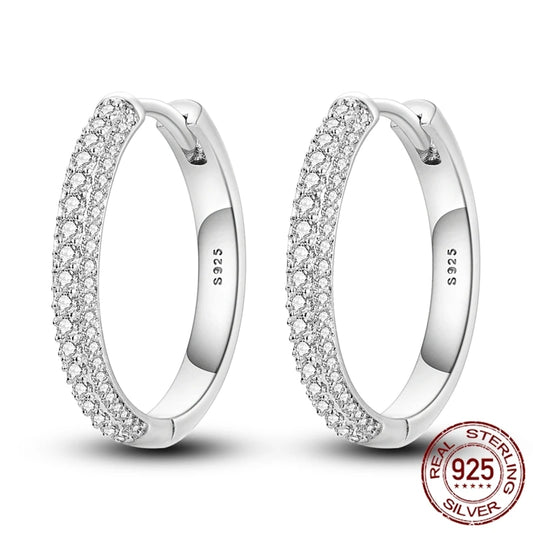 925 Sterling Silver Hoops Cycle Moon Shining Cubic Zircon Piercing Studs Earrings Fine Engagement Jewelry for Women Gifts